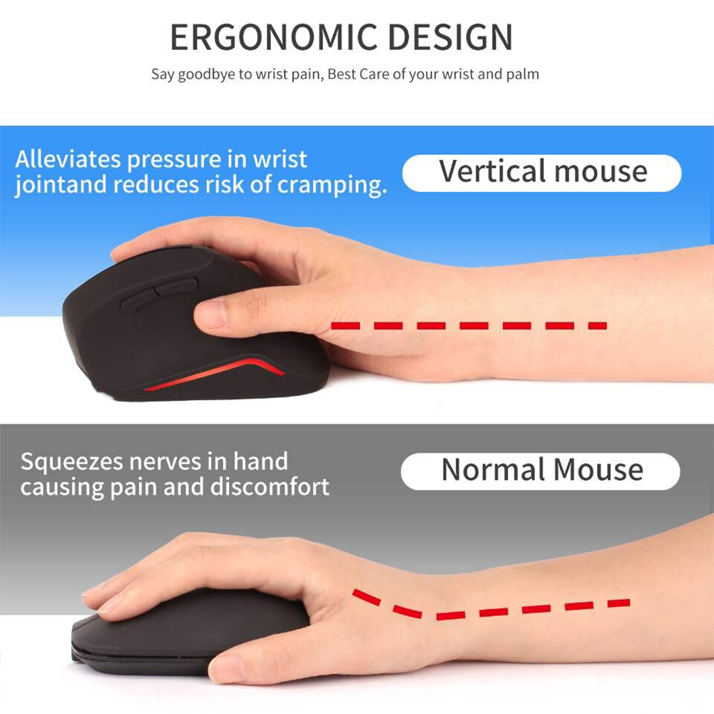 6 Buttons Ergonomic Vertical Side Wheel 2.4Ghz Wireless Mouse 6 Buttons Ergonomic Comfortable Grip Power Saving