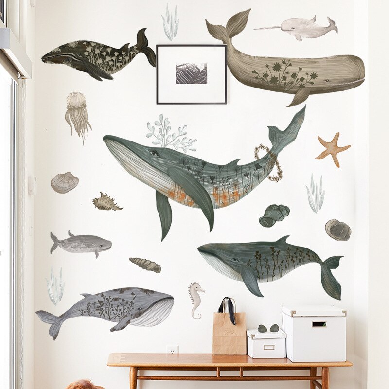 Home Decor Wall Stickers Cartoon Whale Shark Removable Wall Decals for Home Decor Kids room Nursery Wall Decoration Wallpapers