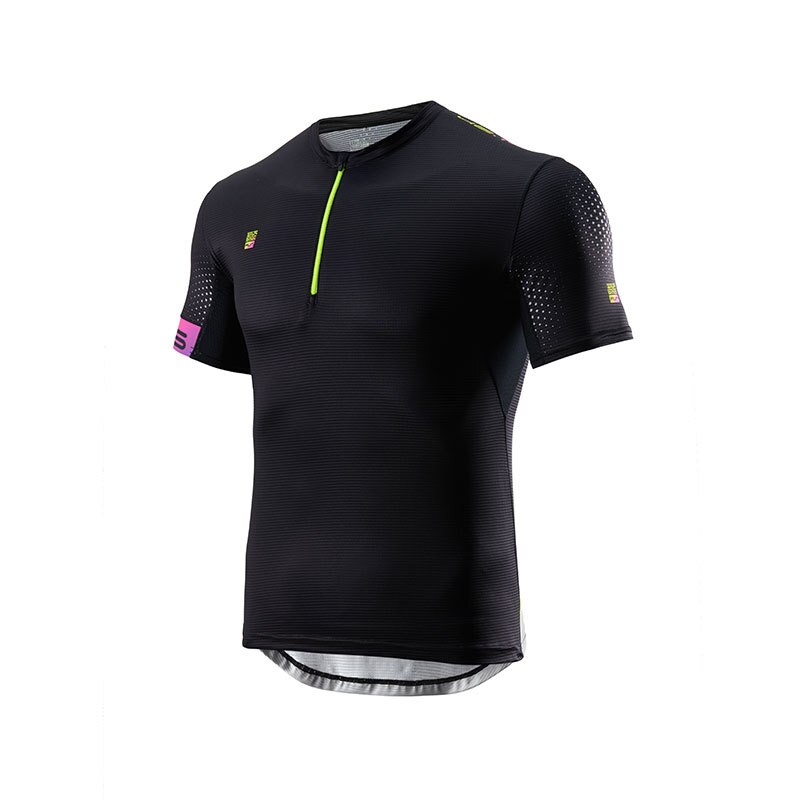 Maratón Running manga corta verano Fitness cuello redondo Camiseta Fitness de secado rápido transpirable blusa superior ropa al aire libre: Black / S