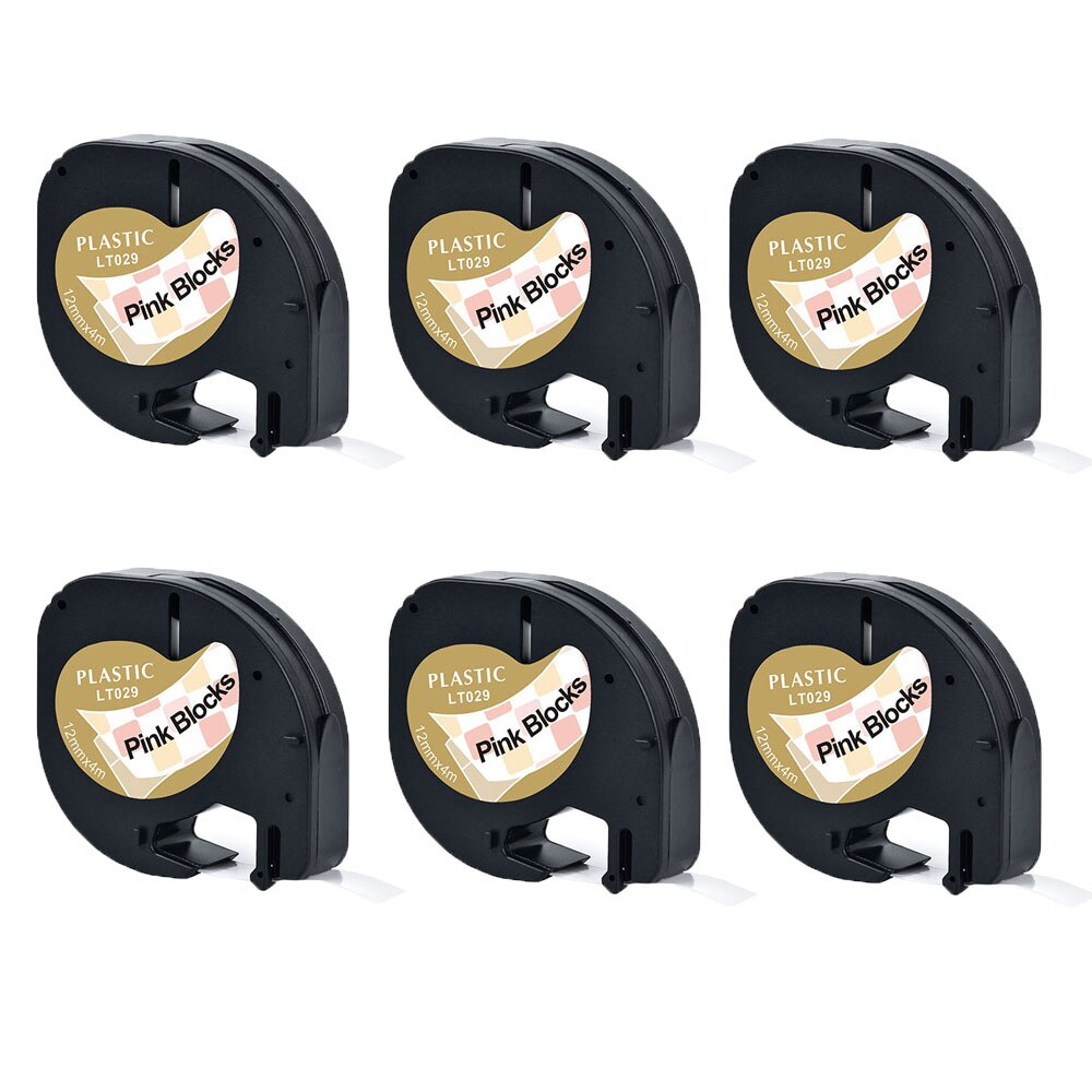 6Packs 91201 Etiketten Compatibel Voor Dymo Letratag Label Marker Plastic/Papier Refill Tapes 91200 Voor Dymo LT100H LT100T printer: Pink Blocks color