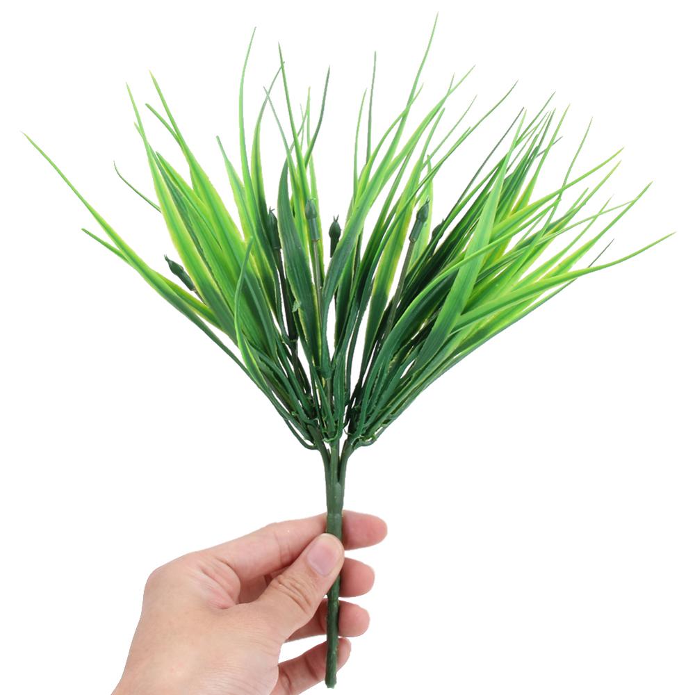 10Pcs/lot 7 Fork Artificial Green Plants Wreaths Plastic Fresh Grass for Wedding Decoration Fish Aquarium Tank Decoration