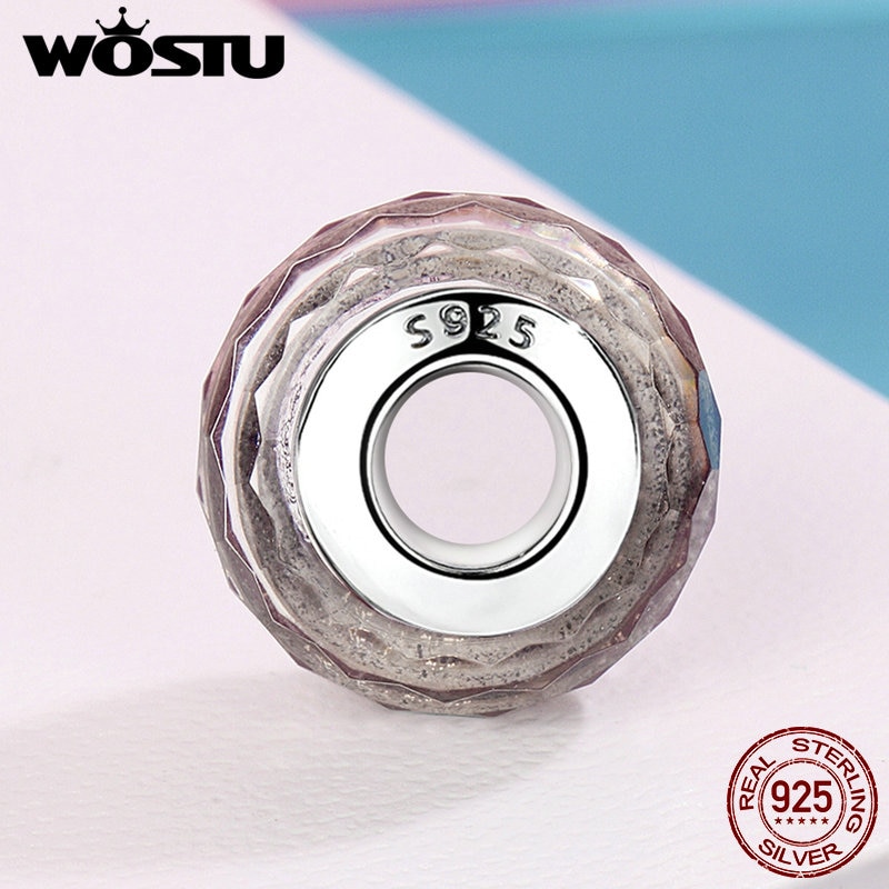 WOSTU Reale Dell'argento Sterlina 925 Scintillante di Murano Branelli di Vetro Misura il Braccialetto di Fascino Dei Monili Originale Regalo Di Natale FIZ061