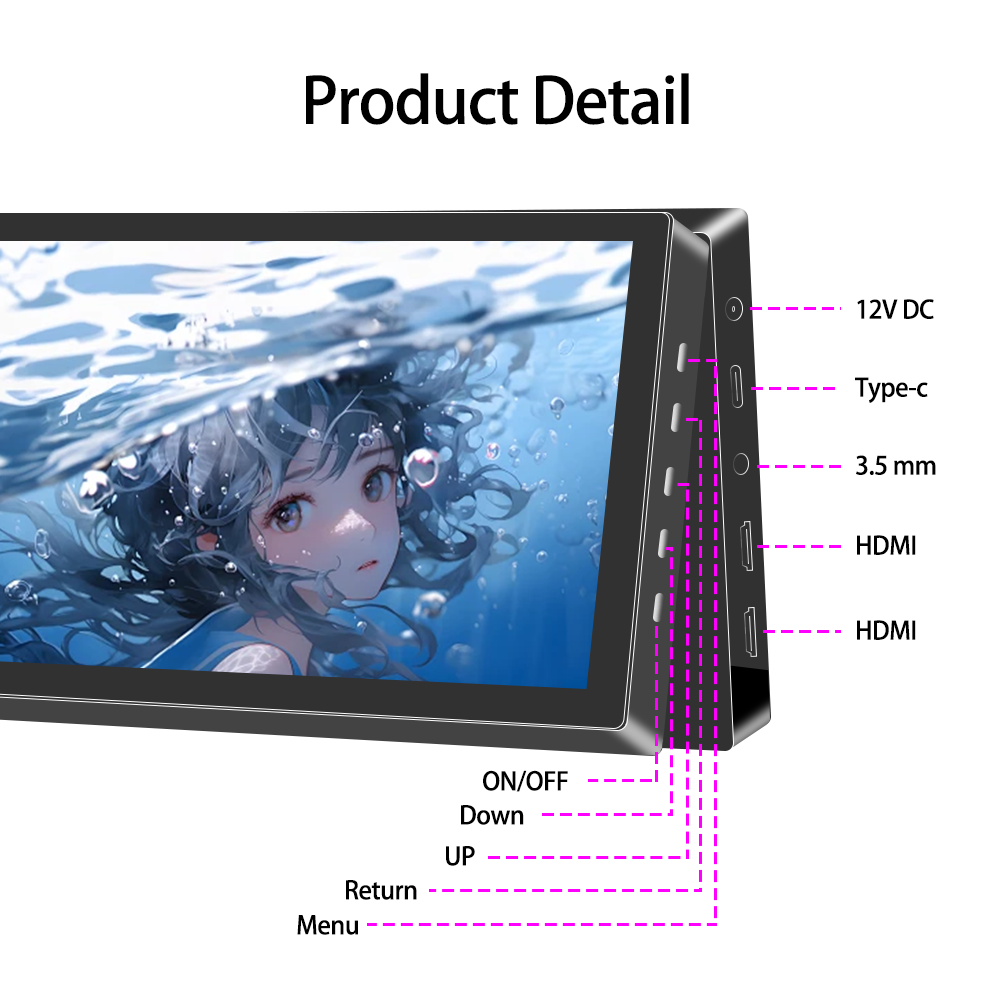 8/7-inch draagbare touchscreen-monitor 1024x600 60Hz-scherm HDMI-compatibele pc-gamerlaptop