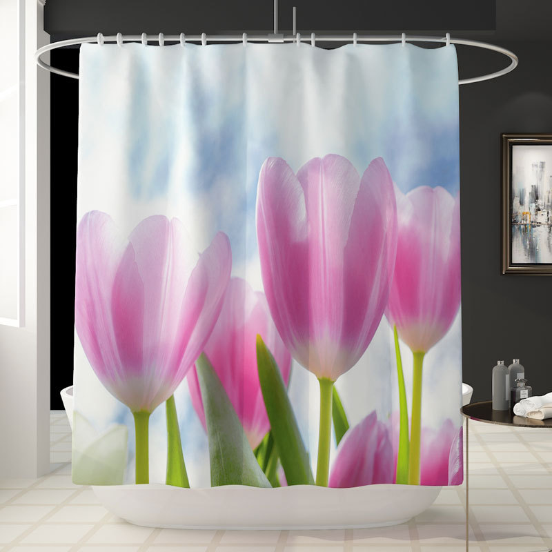 Bloem Patroon Afdrukken Badkamer Waterdicht Douchegordijn Set Voetstuk Tapijt Deksel Tapijt Wc Cover Set Bad Gordijn Mat Set
