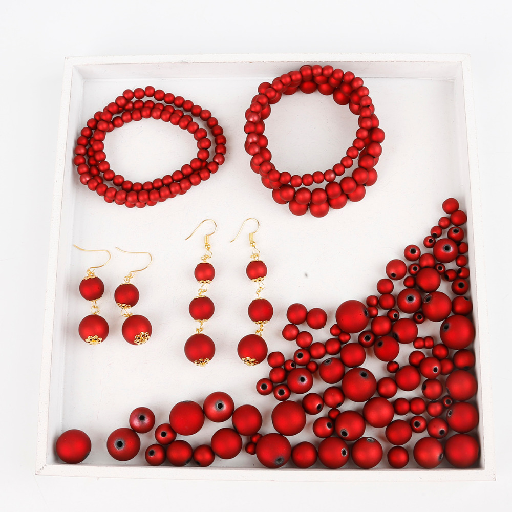 Røde runde perler/matte plastikperler/multistørrelse at vælge imellem/smykkefremstilling gør-det-selv/halskæde, armbånd, øreringe, håndværksperle