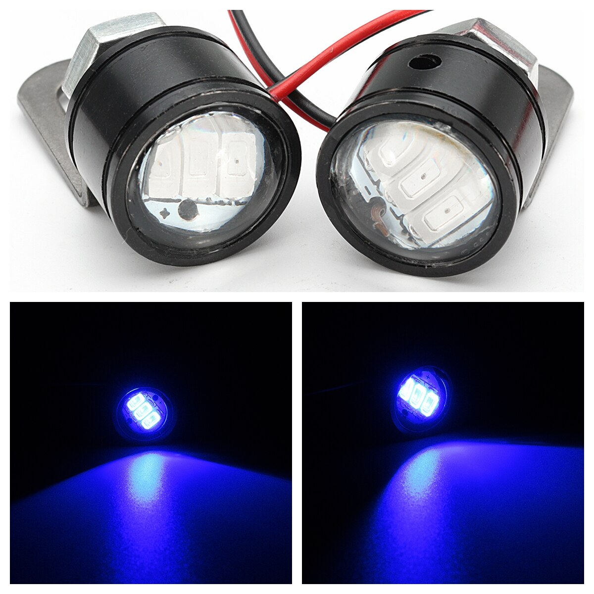 Paar 12V Motorfiets Led-lampen Achteruitkijkspiegel Strobe Waarschuwing Spotlight Koplampen Mistlampen: Blauw