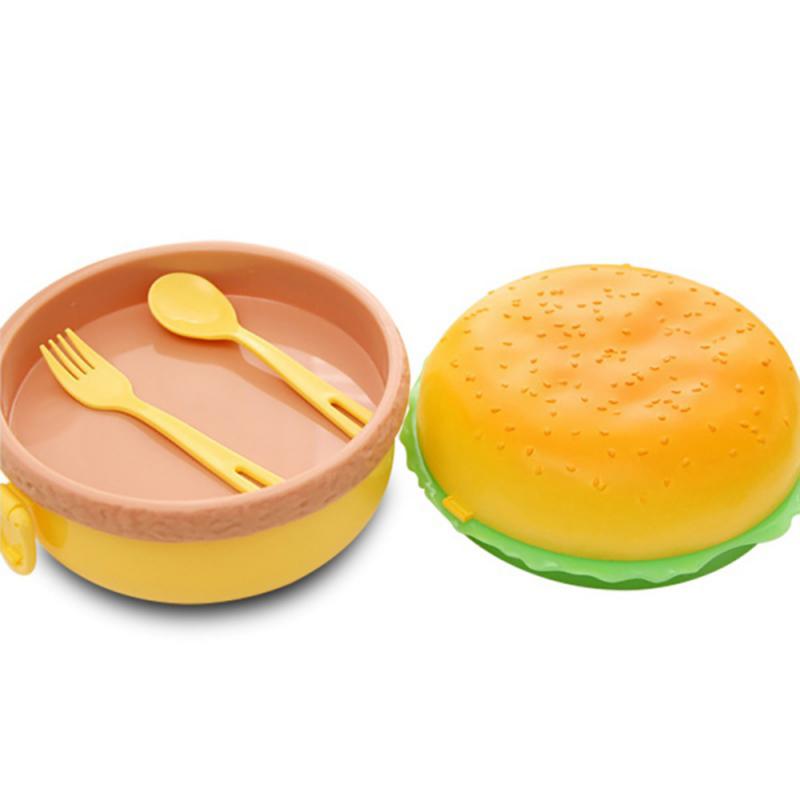 Søt hamburger dobbeltlags matboks burgerboks bento matboks låve skolemat container servise sett med gaffel låve