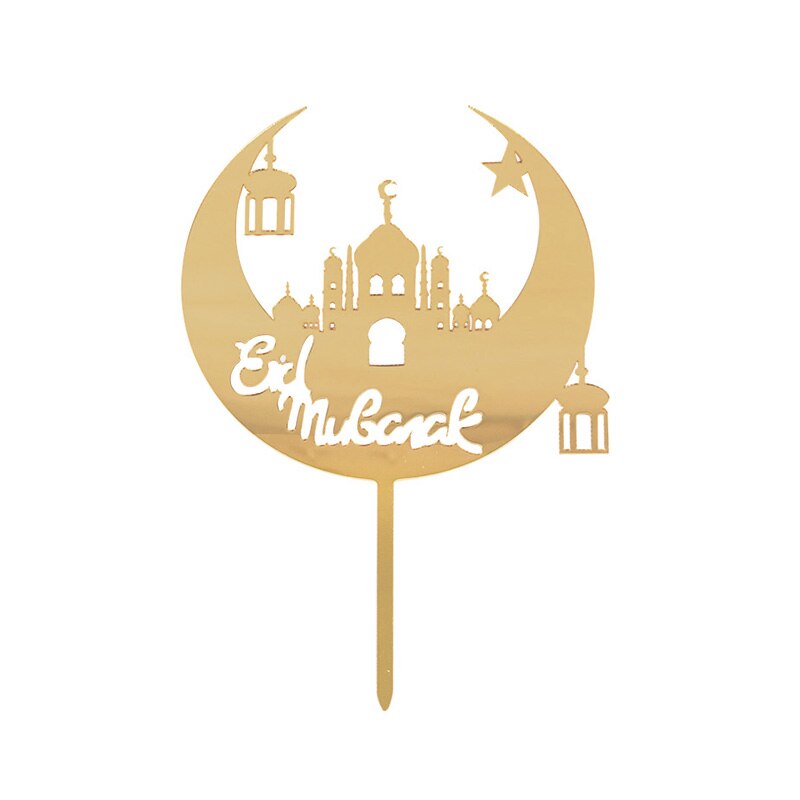 Eid Mubarak Decor Cake Topper Ramadan Kareem Golden Acrylic Castle Moon Cupcake Topper 2022 Ramadan Mubarak Cake Decorations