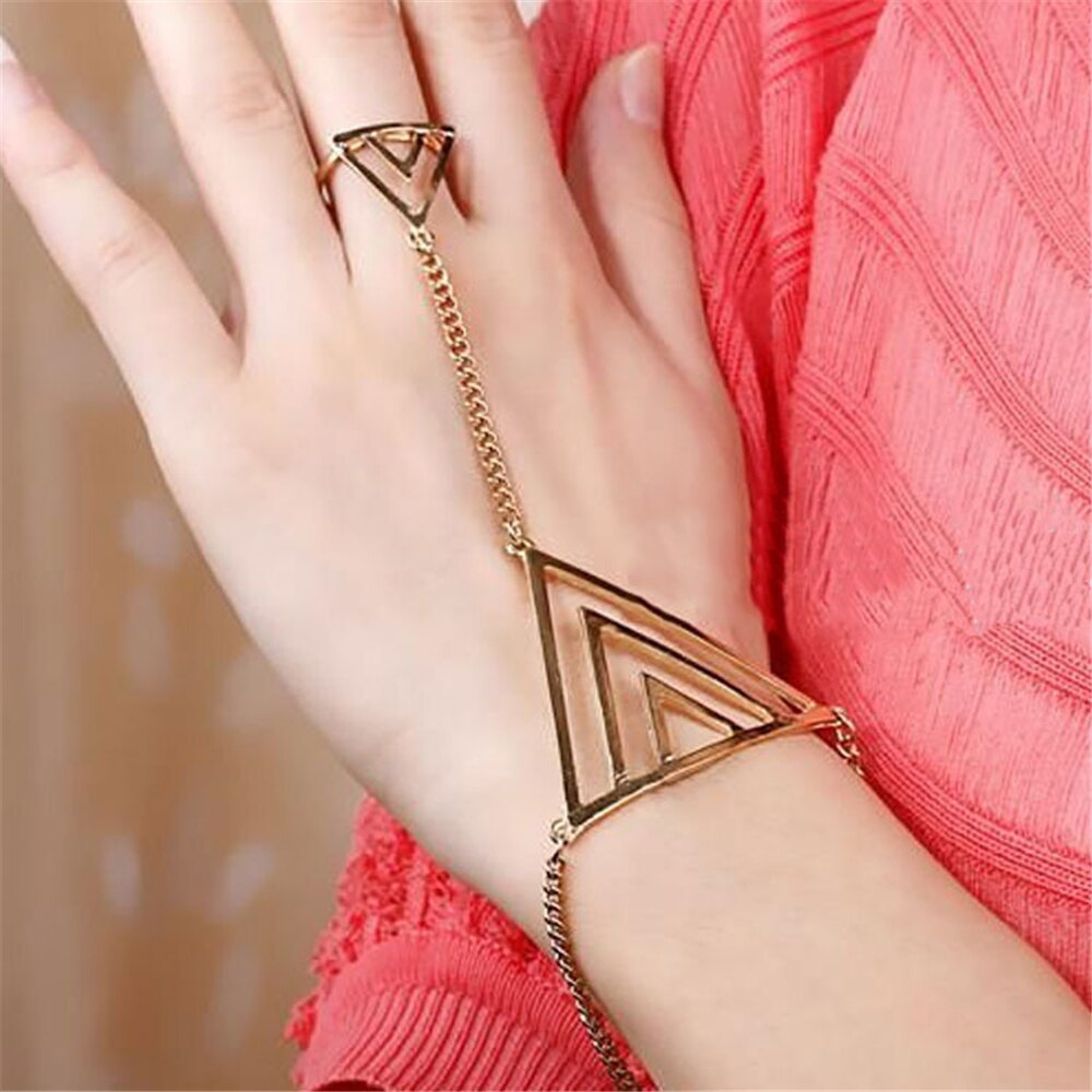 Punk Vinger Armband Driehoek Siamese Armband Pols Chain Sieraden Hand Terug Chain Armbanden Vrouwelijke Arm Link Ornamenten: 4