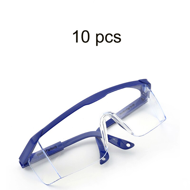 Beskyttende beskyttelsesbriller fungerer anti-støv anti-tåge vindtæt anti støv spyt gennemsigtige beskyttelsesbriller øjenbeskyttelse: Blå 10 stk