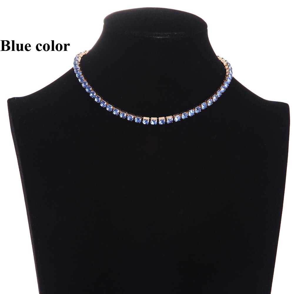 Luxe Bling Bling cristal strass collier ras du cou pour les femmes bijoux déclaration de luxe Collares bijoux: blue color