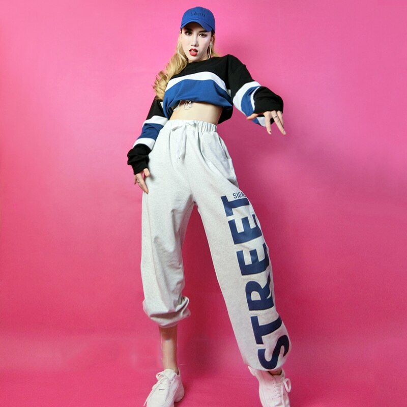 Hip Hop Dance Clothes For Women Sweatshirt Tops Sport Pants Jazz Performance DJ Costume Adult Hip Hop Street Rave Wear DNV14221