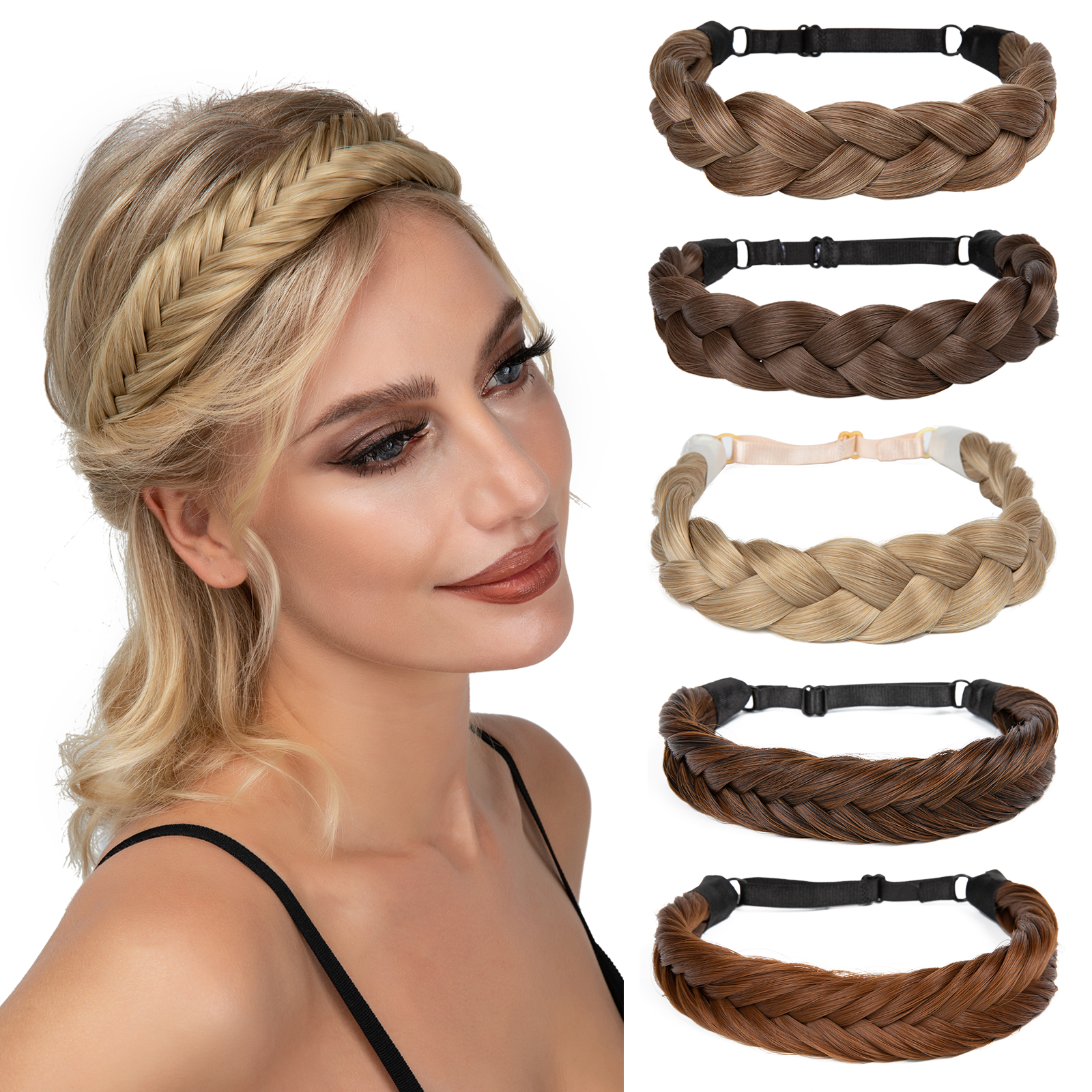 SARLA-Diadema sintética con trenzas de cola de pez para mujer, pelo con cinturón ajustable, diadema trenzada, estilo bohemio, postizos de peinado