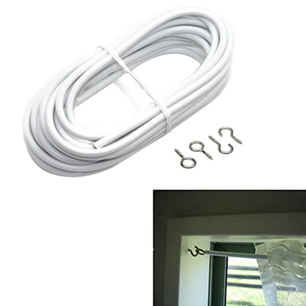 3/4/5M Length Window Cord Cable Net Curtain Wire White Windows Curtain Line With Hooks & Eyes For Caravans Boats