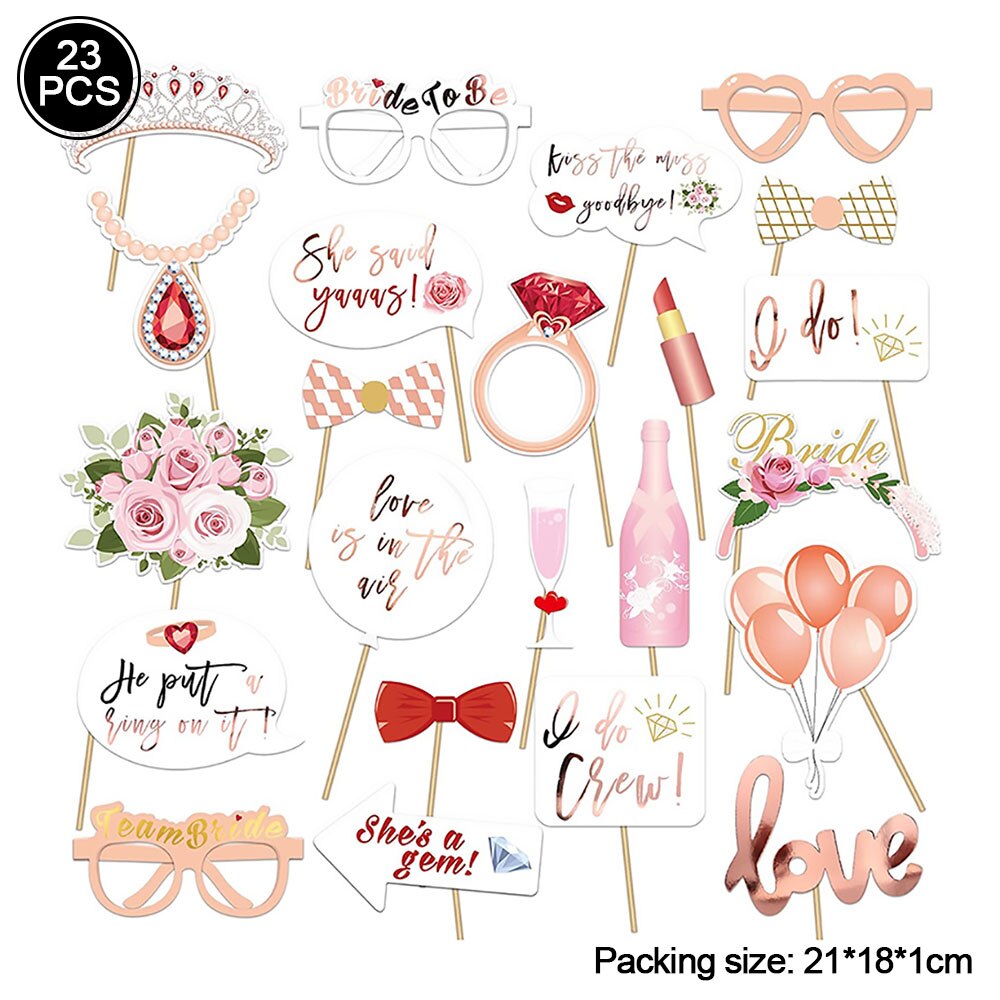 Accessoires Photo à main en or Rose, moustache de jeu de mariage, décor d&#39;anniversaire pour enfants, accessoires Photo, masque de déguisement enterrement de vie de jeune fille: 23PCS   J
