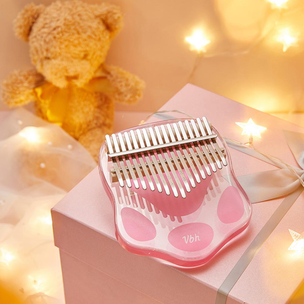Kalimba-Piano de pulgar transparente de 17 teclas, bonita Pata de Gato rosa, Mbira de acrílico portátil con funda de martillo de afinación