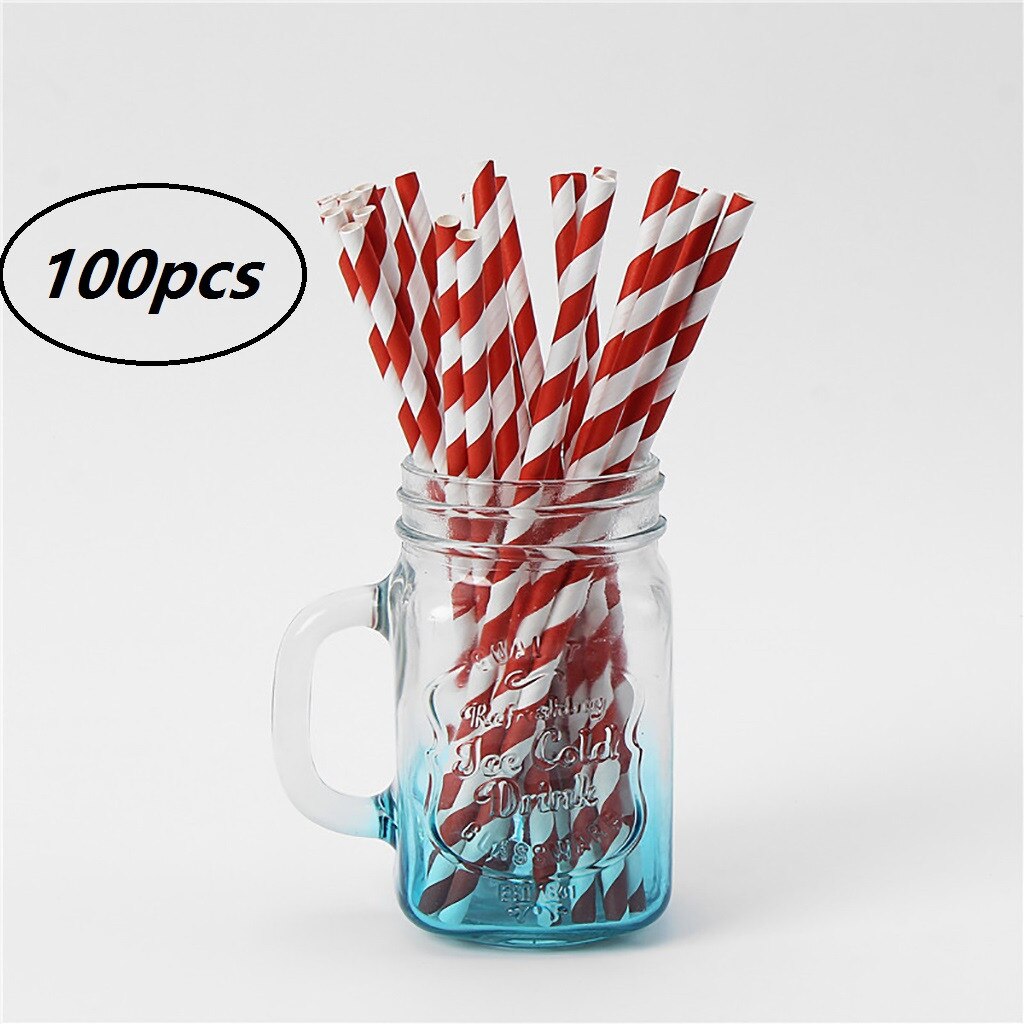 100pcs Disposable Straw Custom Juice Straws Kraft Paper Eco-friendly Wedding Party Supply Striped Paper Drinking Straws: Red