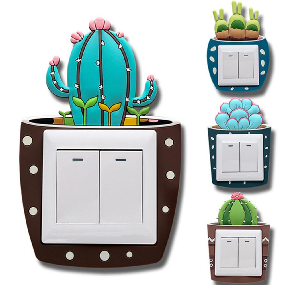 Silikone 3d switch-klistermærke selvlysende kaktus-vægafbryderklistermærker gør-det-selv-vægmærkat wallsticker wall-decoration-klistermærker boligindretning