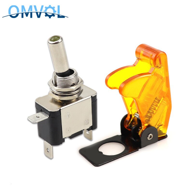 LED illuminated LED Toggle Switch With Missile Style Flick Cover Car Dash 12V 20A 3Pin: Yellow