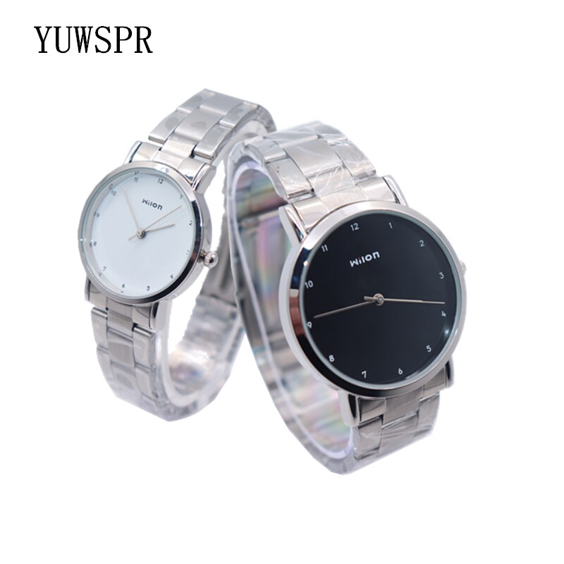Paar horloges man vrouw quartz horloge eenvoudig ultradunne liefhebbers horloges roestvrijstalen band klok wilon 906
