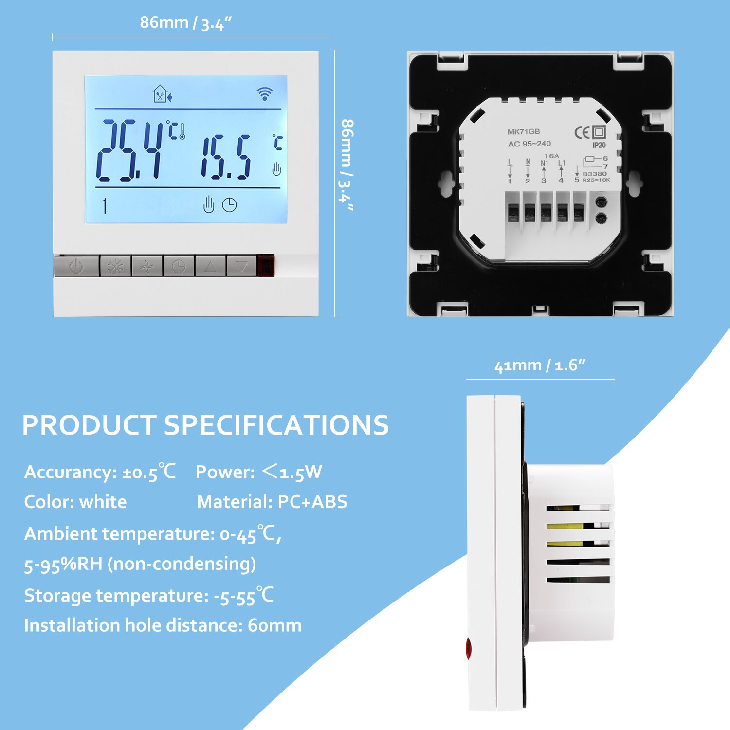 WiFi Smart Thermostat Temperature Controller Intelligent LCD Programmable Inddor Thermostat Room Temperature Controller WiFi