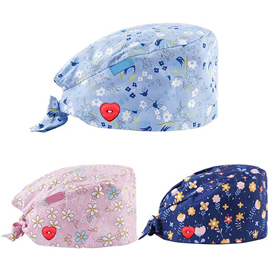 3PCS Unisex Scrub Cap Printed Button Work Hat Face Holder Wearing Protect Ears Casual gorro enfermera quirofano #R15: Default Title