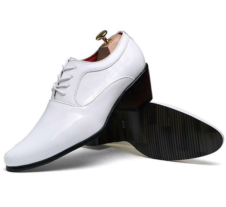 Men's Pointed Toe Wedding Lace Up 8cm Cuban Heel Patent Leather Formal Shoes