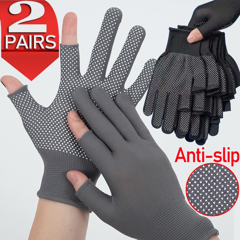 Guantes sin dedos, manoplas de trabajo de nailon antideslizantes para pantalla deslizante, guantes deportivos para conducir en bicicleta al aire libre, hombres y mujeres, blanco y negro