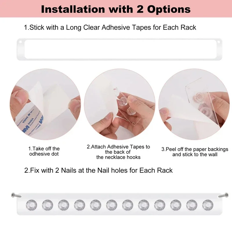 Perchas para collares, soporte acrílico para collares, organizador de joyas montado en la pared, soporte colgante para collares, pulseras y cadenas