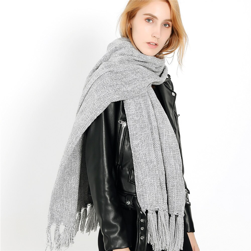 Écharpe Chenille solide et élégante | Écharpe pour femmes de , châles et enveloppes de couverture doux et confortables à la avec glands, hiver