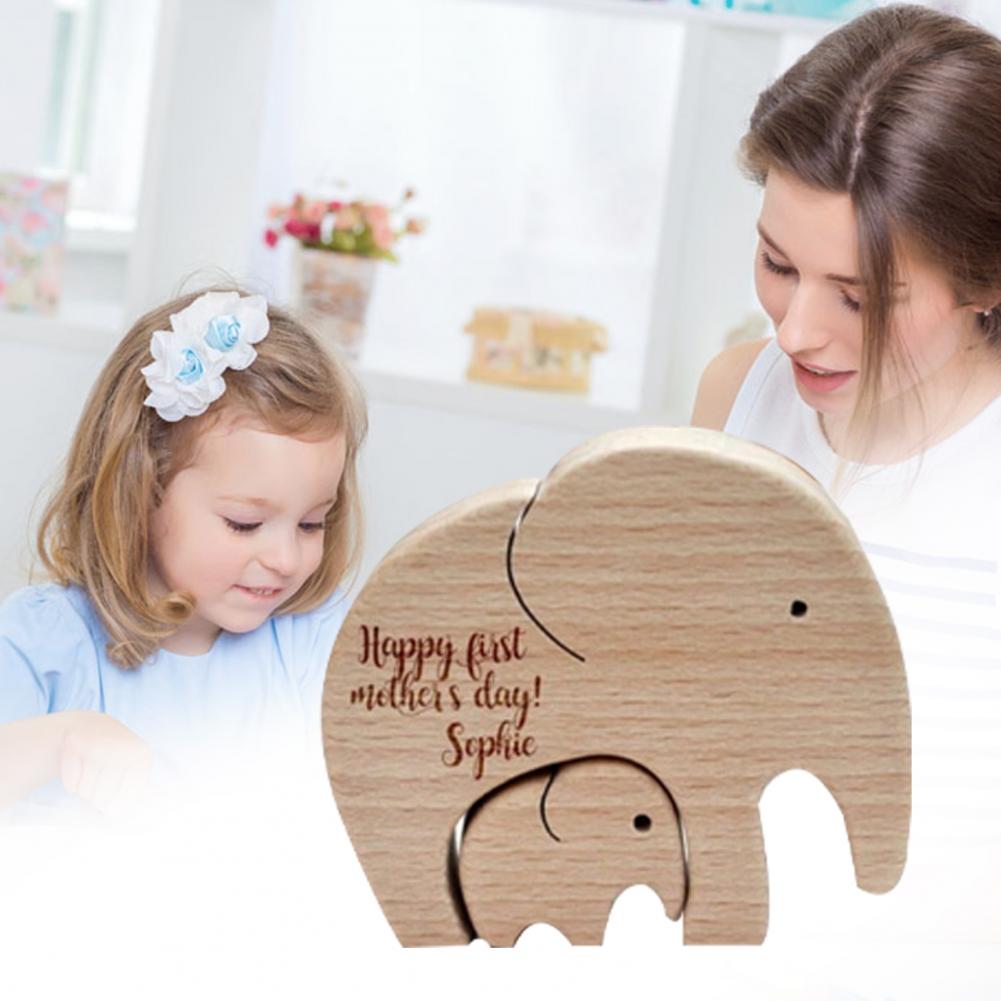 1Pcs Display Mold Houten Olifant Moeder En Kind Beste Moeder In De Wereld Gedrukt Hout Desktop Ornament Voor kids