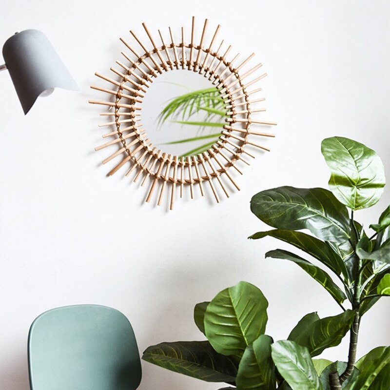 Espejo de ratán para tocador, decoración artística, espejos creativos de maquillaje, accesorios de foto para sala de estar, espejo de pared de habitación