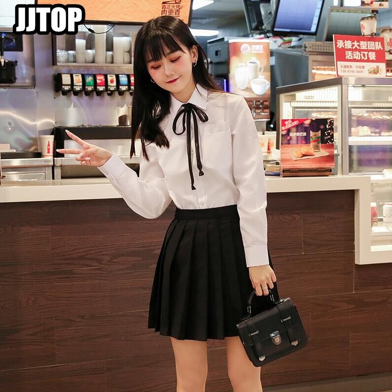 Japanese school uniform JK short-sleeve LOOSE shirt Japan orthodoxy shirt cute POINT SHARP collar pleated skirt SET
