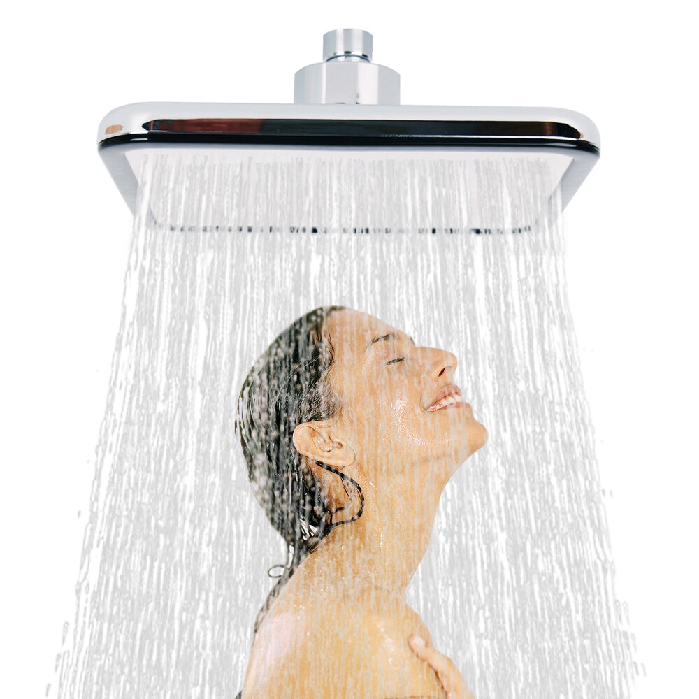ZhangJi kare 8 ''paslanmaz çelik Panel üst yağış sprey duş başlığı yüksek basınçlı su tasarrufu memesi tutamak ABS krom