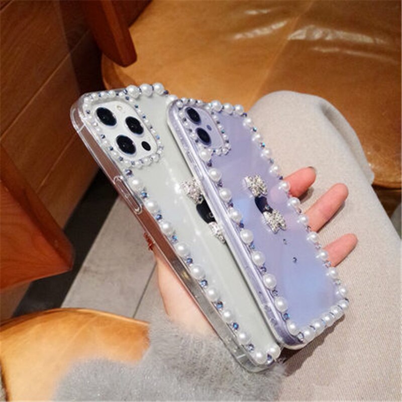 Luxus Bling Strass Edelstein perle diamant telefon fall für apple iPhone 13 6 7 8 X XS XR 11 pro Max 12 Mini Glitter abdeckung