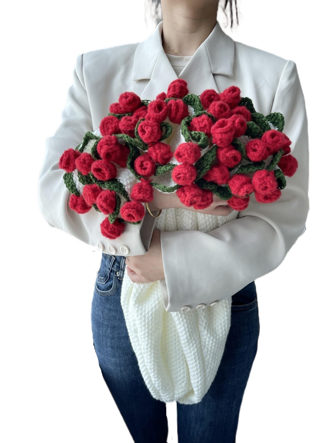 Manta de rosas terminada, ramo de flores rosas, suéter peludo de ganchillo hecho a mano, cama, sofá, mamá, esposa, de cumpleaños, chal, manta envolvente: Azul