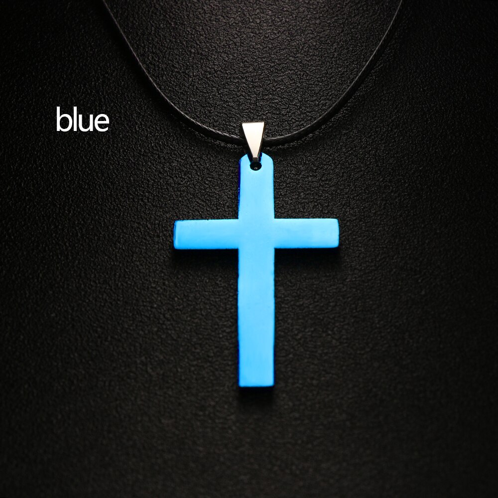 Collar con colgante de Cruz para hombre, cadena de eslabones de acero inoxidable, estilo Punk, 1 unidad,: A-blue