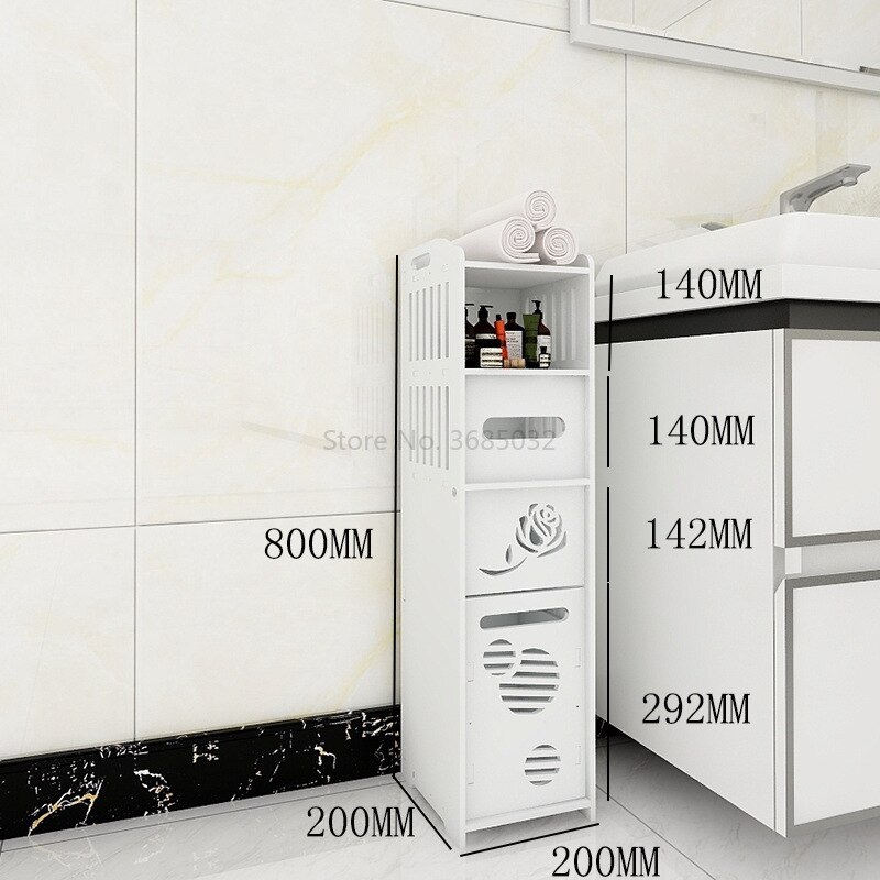 80cm Toilet Side Cabinet DIY Floor Bathroom Vanity Side Storage Cabinet Towel Box Toilet Storage Shelf Bathroom Furniture: E