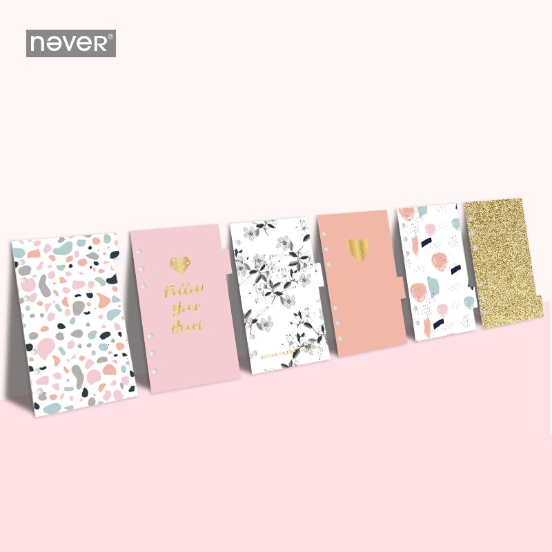 6 pcs/set Light Pink Series Dividers Paper indexes Personal Size Spiral Notebook 6 rings binder planner Separator Page Organizer