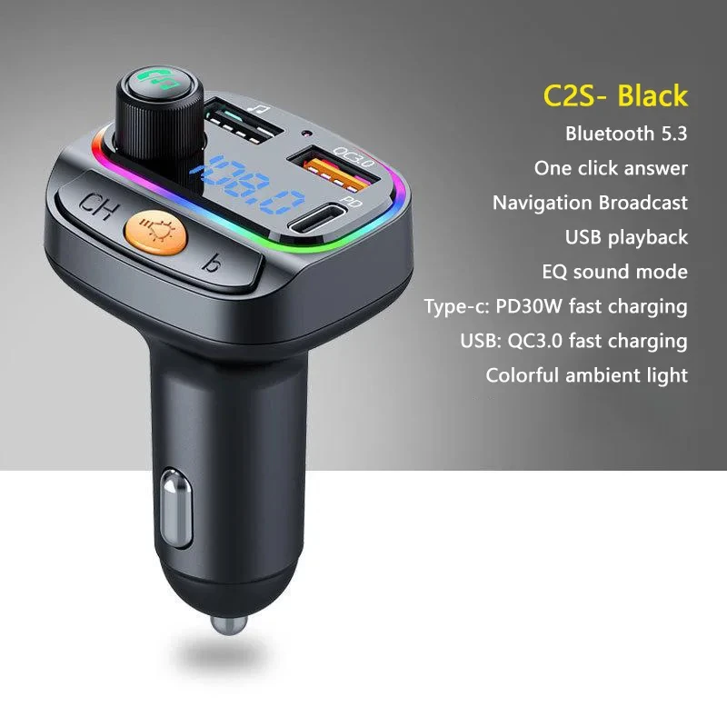 El mejor transmisor FM Bluetooth 5,3, modulador de Radio auxiliar manos libres para coche, reproductor MP3 con adaptador de carga rápida, accesorios para automóvil,: Naranja