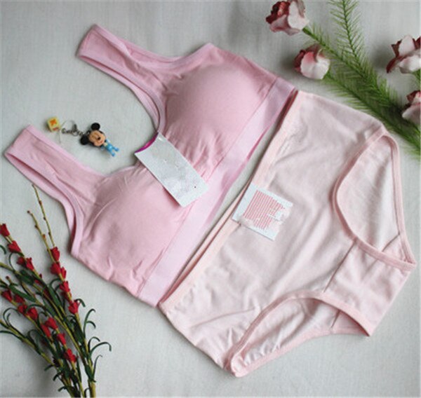 Kids Young Girl Students bra full of pure cotton thin underwear vest+Short Briefs Sets Girls Bra for Teens Children Bras Girl: Pink