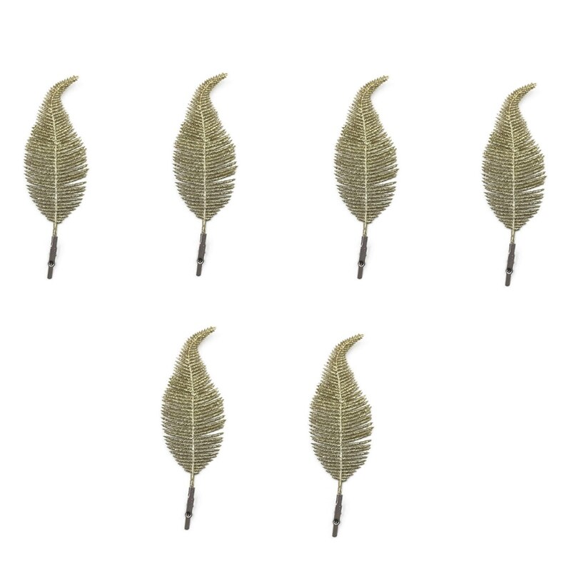 6 stücke funkeln Feder Clip Baum Blatt Schellen Weihnachten Baum Blätter Ornament Dekor 2022 Neue: Gold