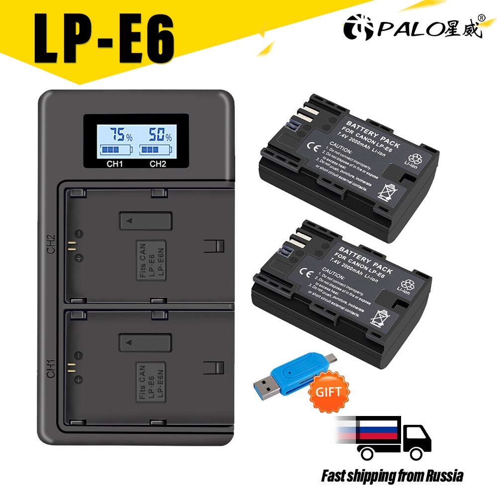 PALO LPE6 LP-E6 E6N LP E6 Camera Battery +LCD Dual Charger For Canon EOS 5DS R 5D Mark II 5D Mark III 6D 7D 70D 80D XC10 Camera