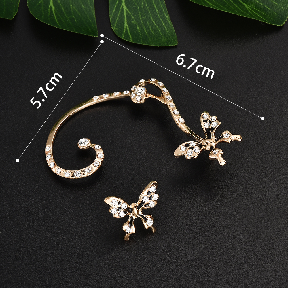 1 Pair Beauty Gold Butterfly Ear Cuff Clip Earrings Crystal Rhinestone ear cuffs Earring For Women Girl Er900