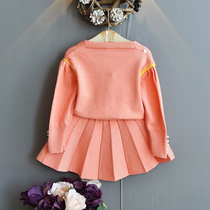 Conjunto de ropa para niños y niñas, suéteres para niñas pequeñas, suéter de punto, falda superior, 2 piezas, ropa de invierno
