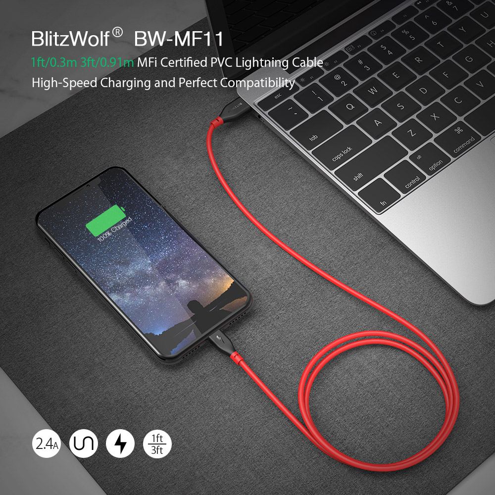 BlitzWolf 2,4 EIN USB zu Blitz Kabel Mit MFi Zertifiziert Ladegerät Kabel Daten Transfer Kabel Für iPhone 12 12 Mini für iPad Air