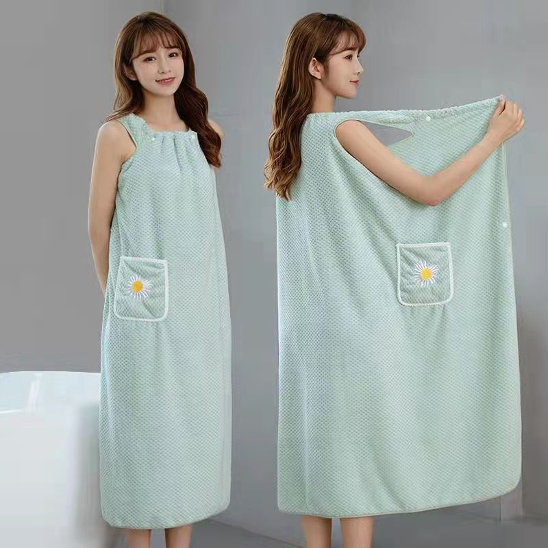 Tragbare Bad Handtuch Absorbent Coral Fleece Schlinge Bad Rock Bademantel Weiche Wrap Brust Mikrofaser Handtuch für Frauen Mädchen: Green