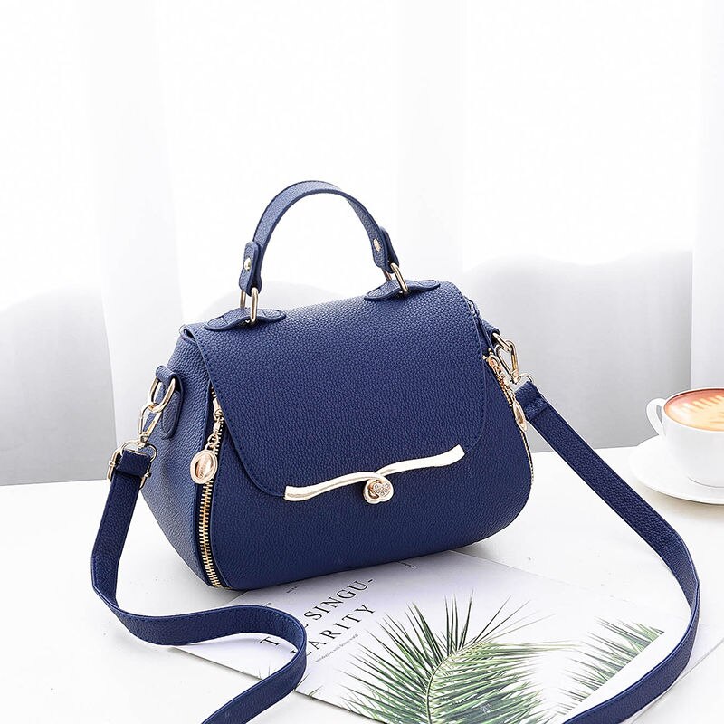 Zoete Dames Handtas Dames Mode Elegante Tas Effen Kleur Bijpassende Kleur Messenger Bags Schoudertas Top: Blue
