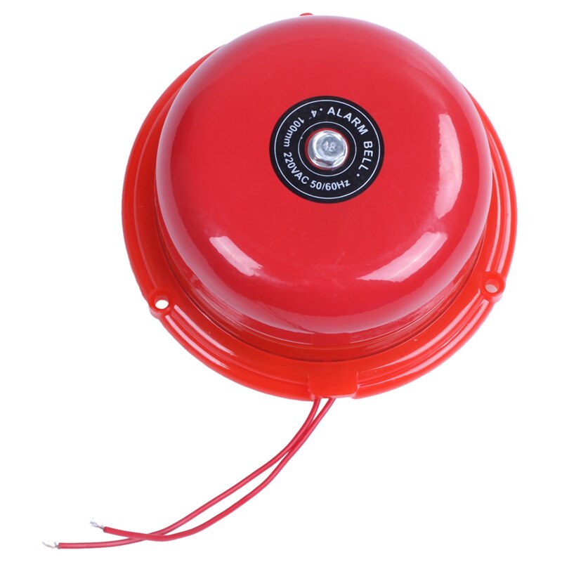 -AC 220V 100mm 4 inch Dia Schools Fire Alarm Round Shape Electric Bell Red