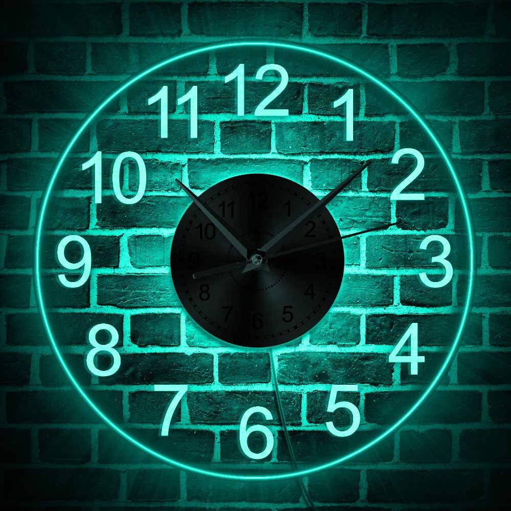 Colorful Lights Wall Clock LED Luminated Vintage Decorative Acrylic Round Wall Hanging Watch Home Decor Night Light Horologe